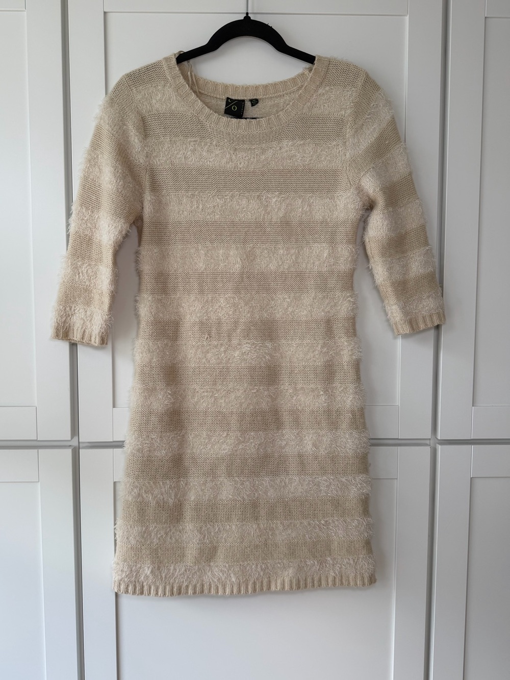 Vintage Y2K TO Sweaters Striped Fuzzy Knit Half Sleeve Bodycon Mini Dress Party